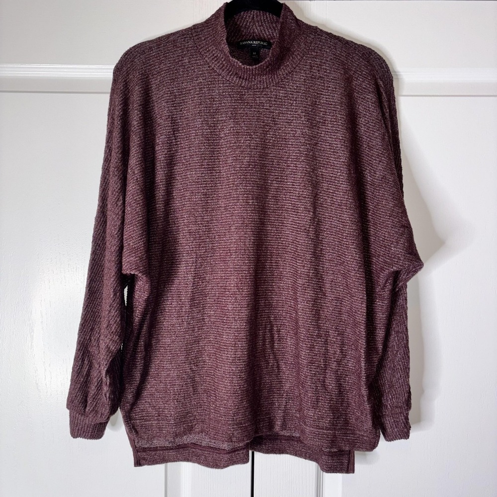 Banana Republic Sweater Womens Medium‎ Purple Mock Neck Dolman Knit Pullover